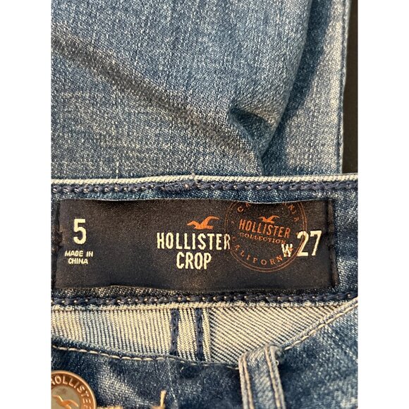 Hollister Distressed Crop Skinny Jeans Lace Fabric at Holes Leather Patch Sz 5 - Picture 7 of 7